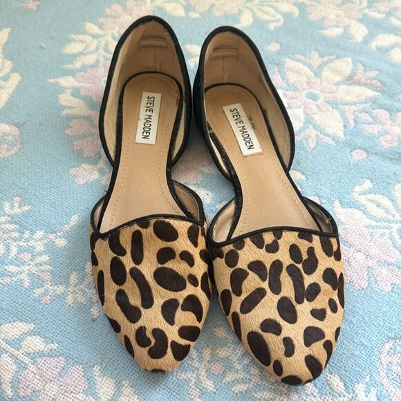*Steve Madden* Sz 8 Calf-Hair Flats Loafers Black Cheetah-Print - Picture 2 of 7